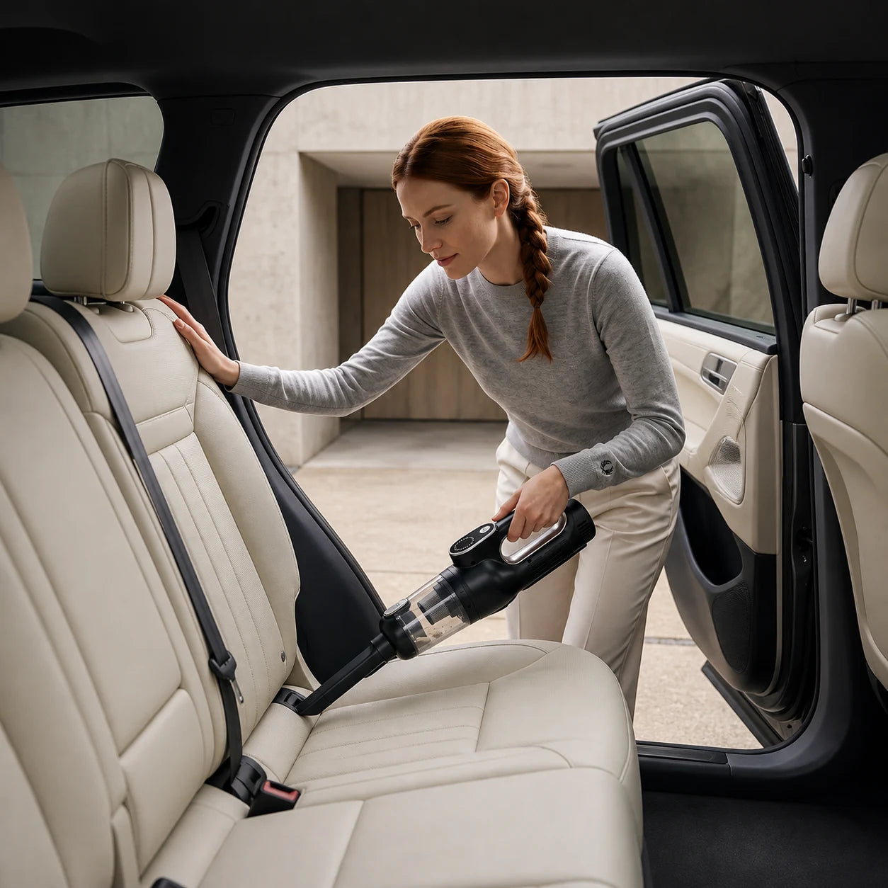 Luminoire AutoCare vacuum cleaning a light car cabin