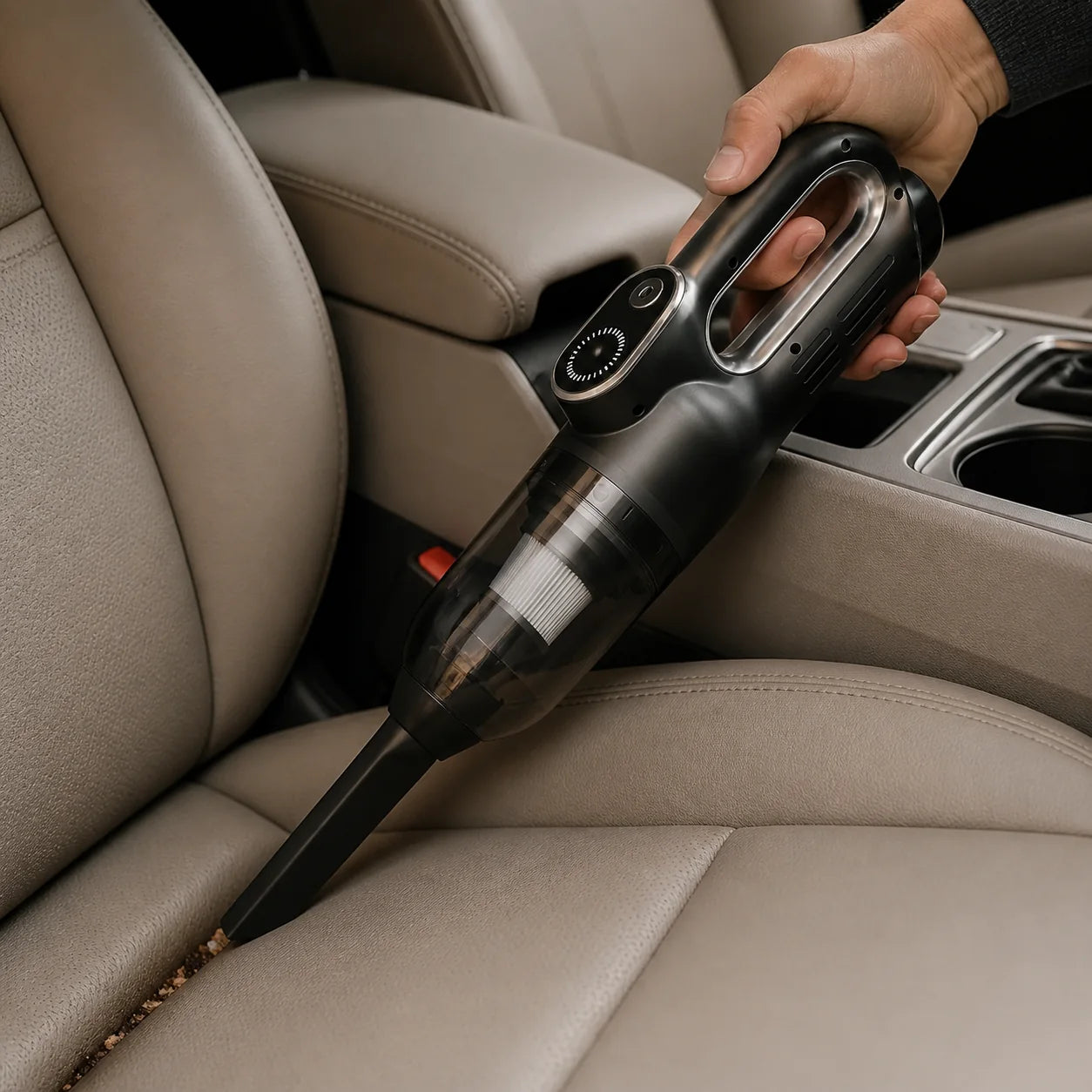 Luminoire vacuum cleaning a car interior